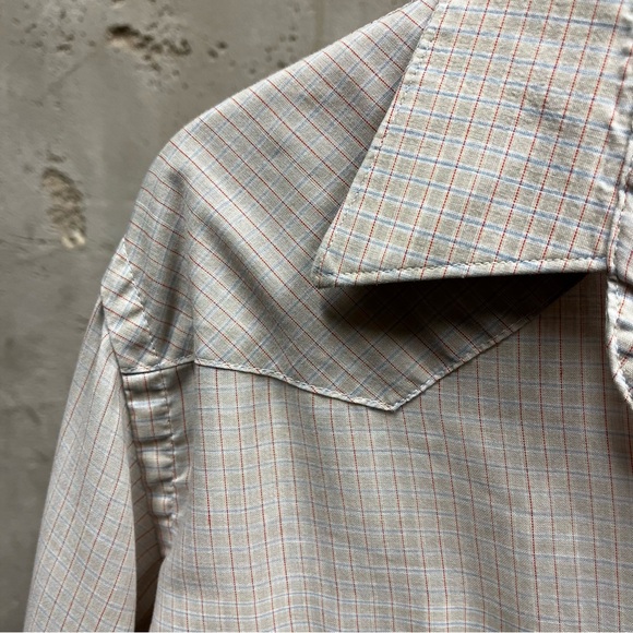 Wrangler Single Needle Tailoring Long Tails Pearl Snap Button Down Shirt 17x35 - Picture 4 of 7